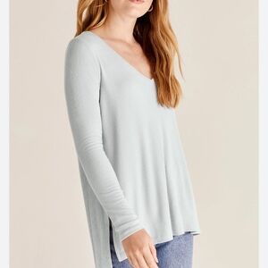 Z Supply Brushed Knit Ribbed Long Sleeve Tee Blue